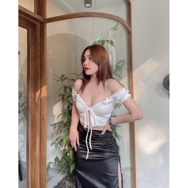 Áo Croptop Cột Dây Viền Bèo Chất Thun Gân Cực Sexy (TOMIE TOP) | BigBuy360 - bigbuy360.vn