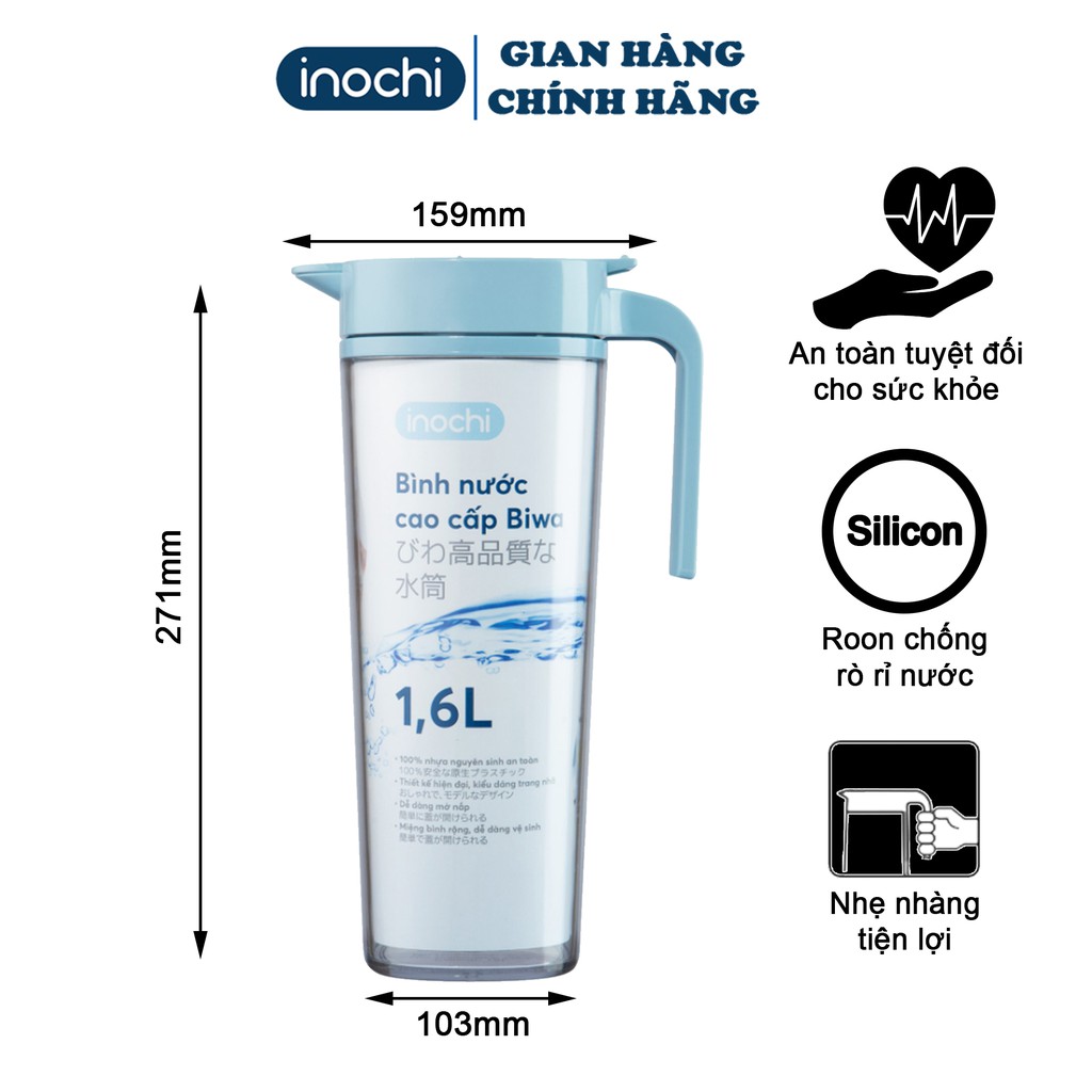 Bình nước nhựa ,cao cấp Biwa INOCHI 1.6L đựng nước giữ nhiệt cho bé mini cute BOET1.6L