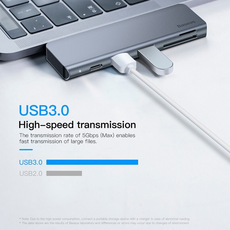 Bộ Hub chuyển đổi 5 trong 1 Baseus Harmonica Type C to USB 3.0, TF/SD Card Reader, Type C PD Adapter