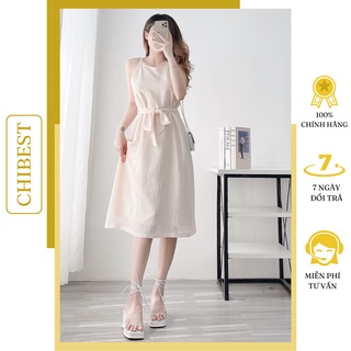 Đầm Yếm chất liệu tơ sọc Hai Dây Cột Nơ eo ADB612 CHIBEST