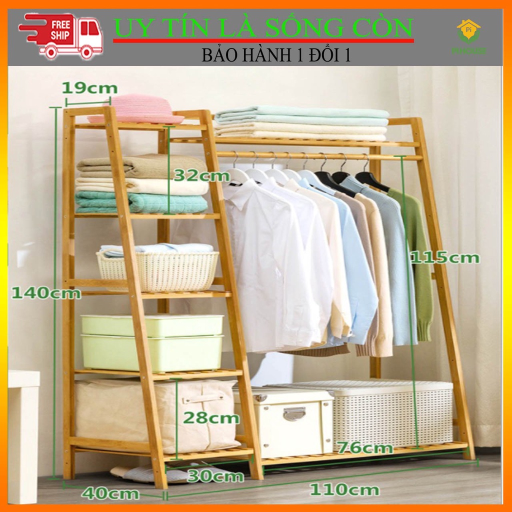 Tủ Quần Áo Gỗ Tre Cao Cấp Nhập Khẩu tủ giá treo quần áo túi xách lắp ráp phong cách Bắc Âu