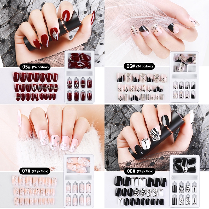 Bộ 24 Móng Tay Giả Đính Đá Lung Linh Hợp Thời Trang