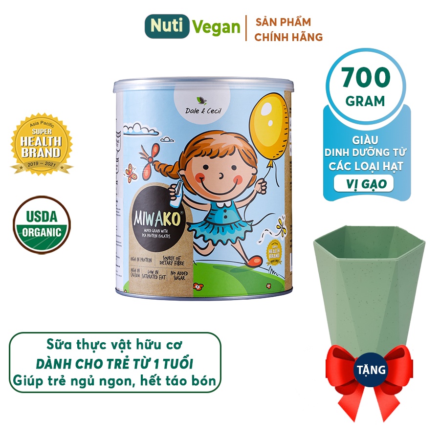 Sữa Organic MIWAKO nhập khẩu Malaysia, hộp 700g Vị Gạo, Sữa Hạt Hữu Cơ Không Chứa Đậu Nành - Nuti Vegan