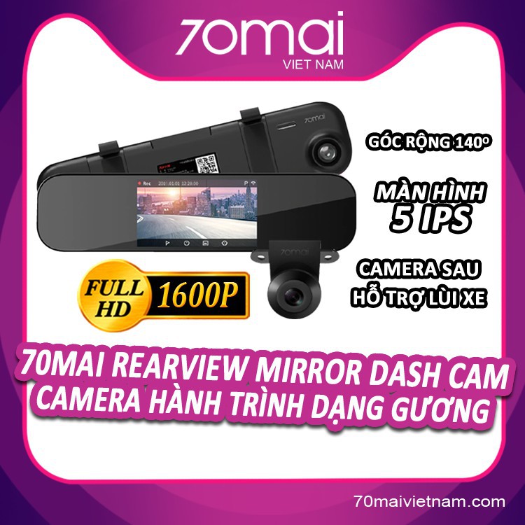 {Camera +Cam lùi} Camera hành trình dạng gương 70MAI rearview Dash cam Midrive D04 - Tiếng Anh Quốc Tế