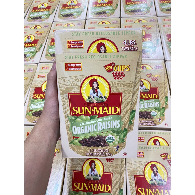 Hộp 2 bịch Nho SunMaid organic raisins 1.814g hàng mỹ