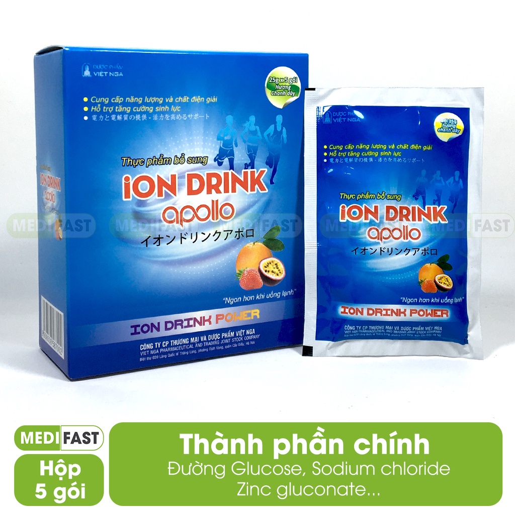 Bột điện giải Ion Drink - giúp bù nước và năng lượng khi chơi thể thao, sốt cao Oresol Hộp 5 gói hương chanh leo