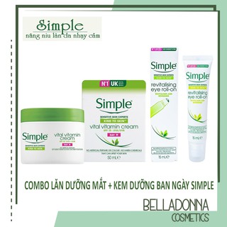 Combo Lăn dưỡng mắt Simple Eye Roll-On 15ml + Kem dưỡng ẩm ban ngày Simple Kind To Skin Vital Vitamin Day Cream SPF