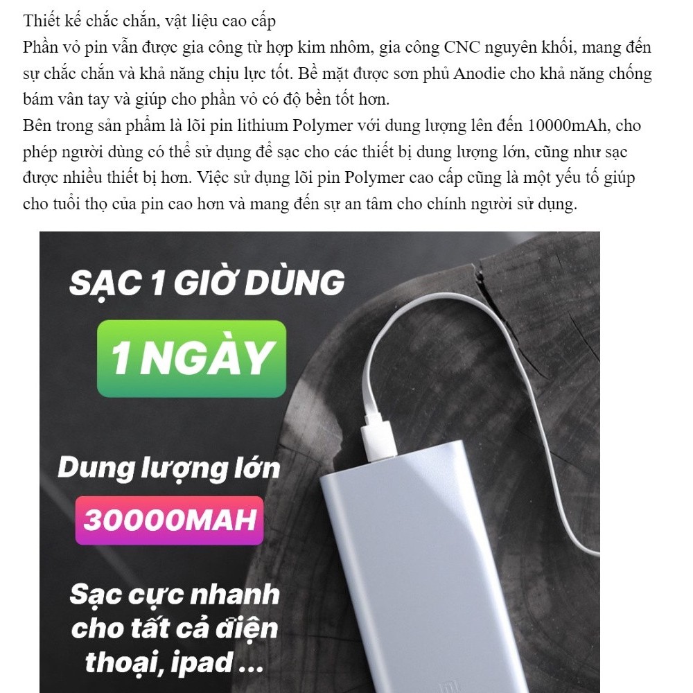 Sạc dự phòng Mi cao cấp 12000Mah  FREE SHIP   Pin Gen 2s tặng cáp sạc nhanh  Chuẩn Dung Lượng