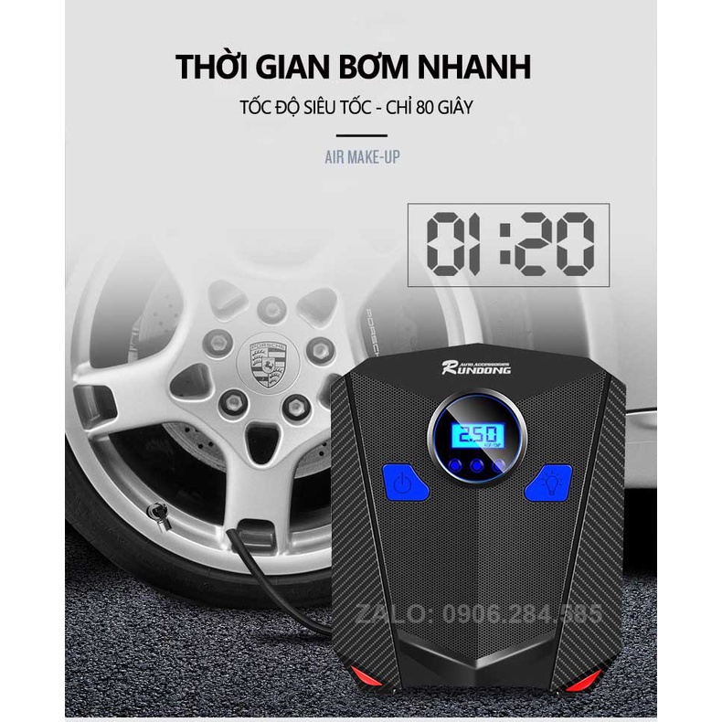 Máy bơm lốp ô tô điện tử RUNDONG R5501 cao cấp - bơm hơi 12V đồng hồ điện tử tự ngắt