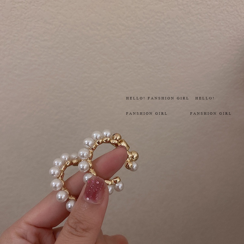 Bông tai bạc 925 hình chữ c đính ngọc trai nhân tạo đơn giản thời trang