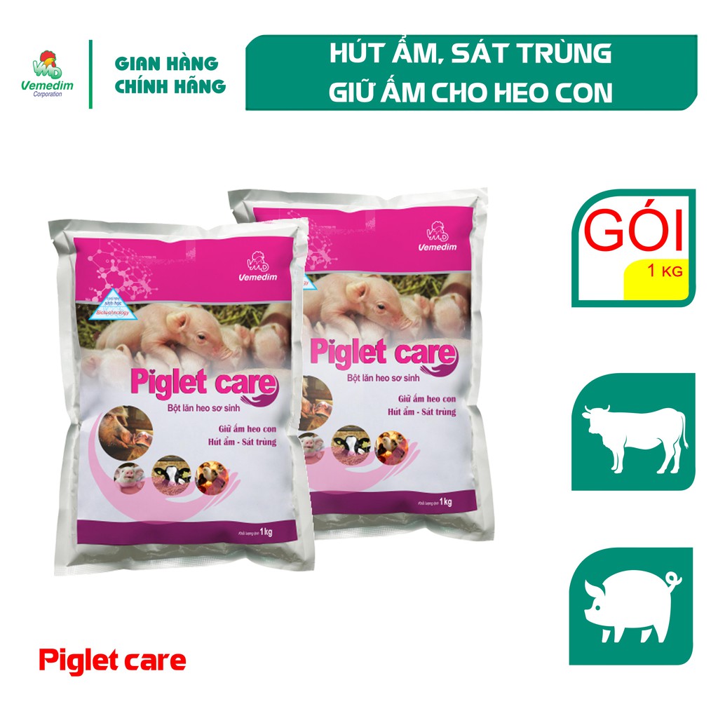 Vemedim PIGLET CARE Bột lăn heo, giữ ấm heo con, hút ẩm, sát trùng, gói 1kg