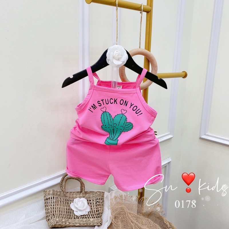 Bộ 2 dây bé gái chất cotton nhiều màu hình dễ thương cho bé 7-19kg mã QATE A042