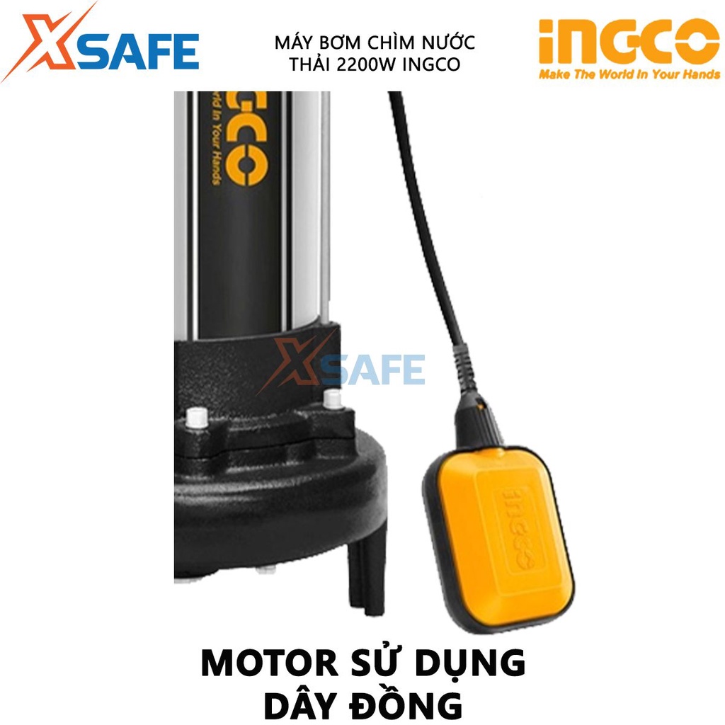 Máy bơm chìm nước thải INGCO SPDB22001 Máy bơm chìm 2200W(3.0HP), chiều cao bơm 13m, tốc độ dòng chảy 88m3/h - [XSAFE]