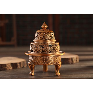 Đỉnh trầm hương hợp kim mạ đồng - hoa văn cổ L2330 ( đồng đỏ )
