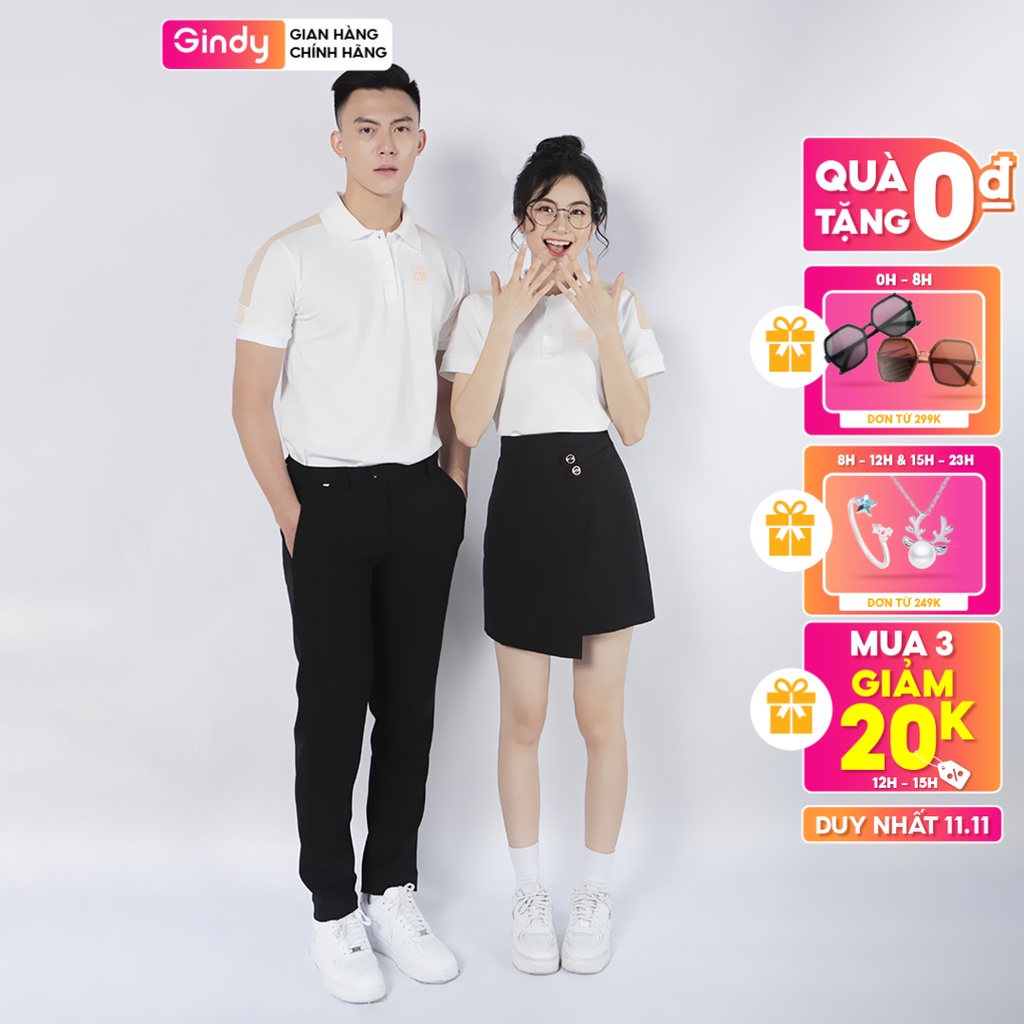 Áo phông polo GINDY cổ bẻ nam nữ thời trang unisex basic tay ngắn chất cotton thoáng mát A7114-A7113