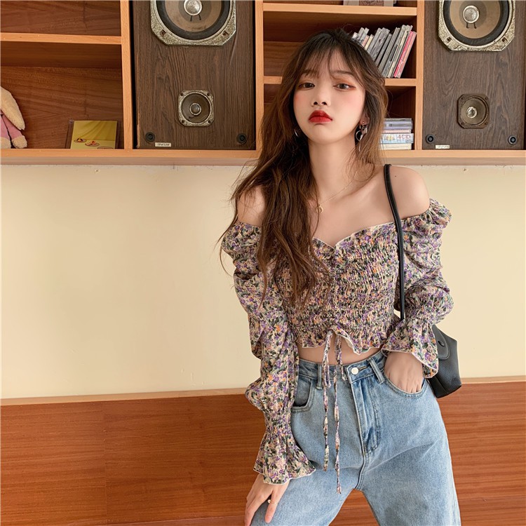 Áo voan Croptop dây rút hoa nhí HOT HIT siêu đẹp, siêu xinh | BigBuy360 - bigbuy360.vn