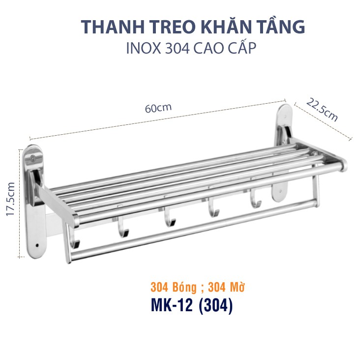 Thanh treo khăn nhà tắm inox 304 cao cấp MK12 - Bảo hành 6 tháng