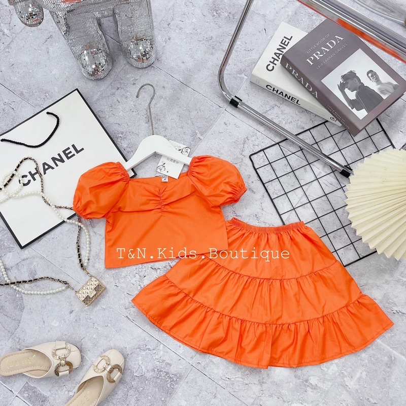 Set áo crop top cv tầng cho bé gái 15-28kg