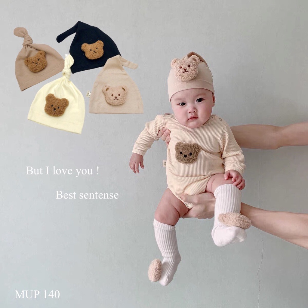MUP 140 : Mũ Vải Cotton thêu gấu cực xinh cho bé