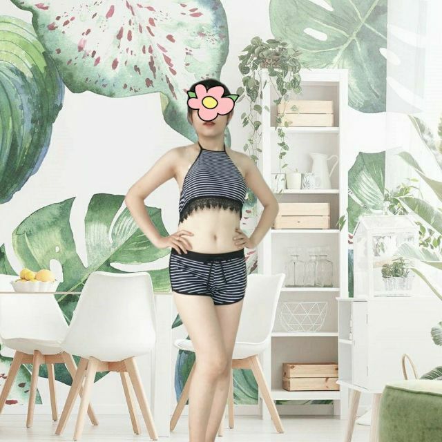 Bikini yếm sọc ngang trắng đen