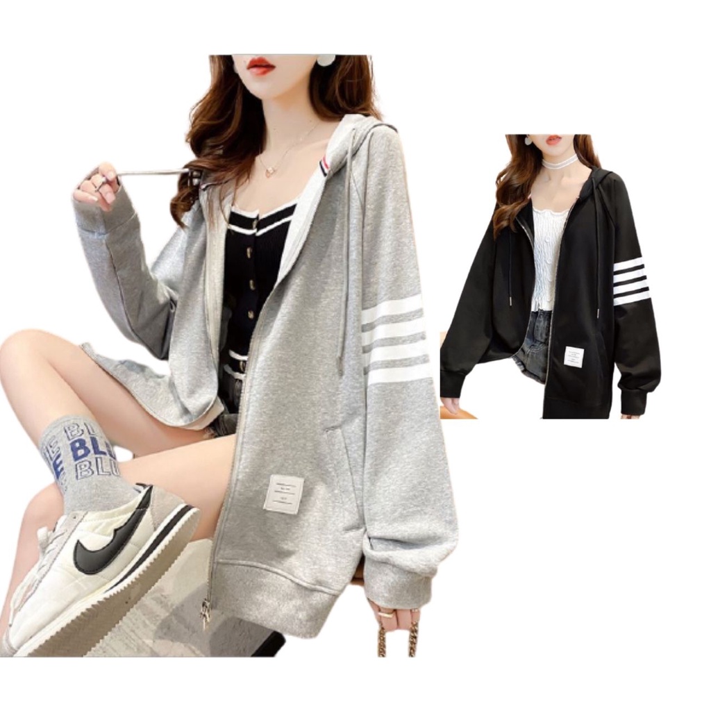 Áo Khoác Nỉ Nữ 3 Sọc Ngang Tay Phong Cách Thể Thao Form Suông Rộng Mã 568 You Store