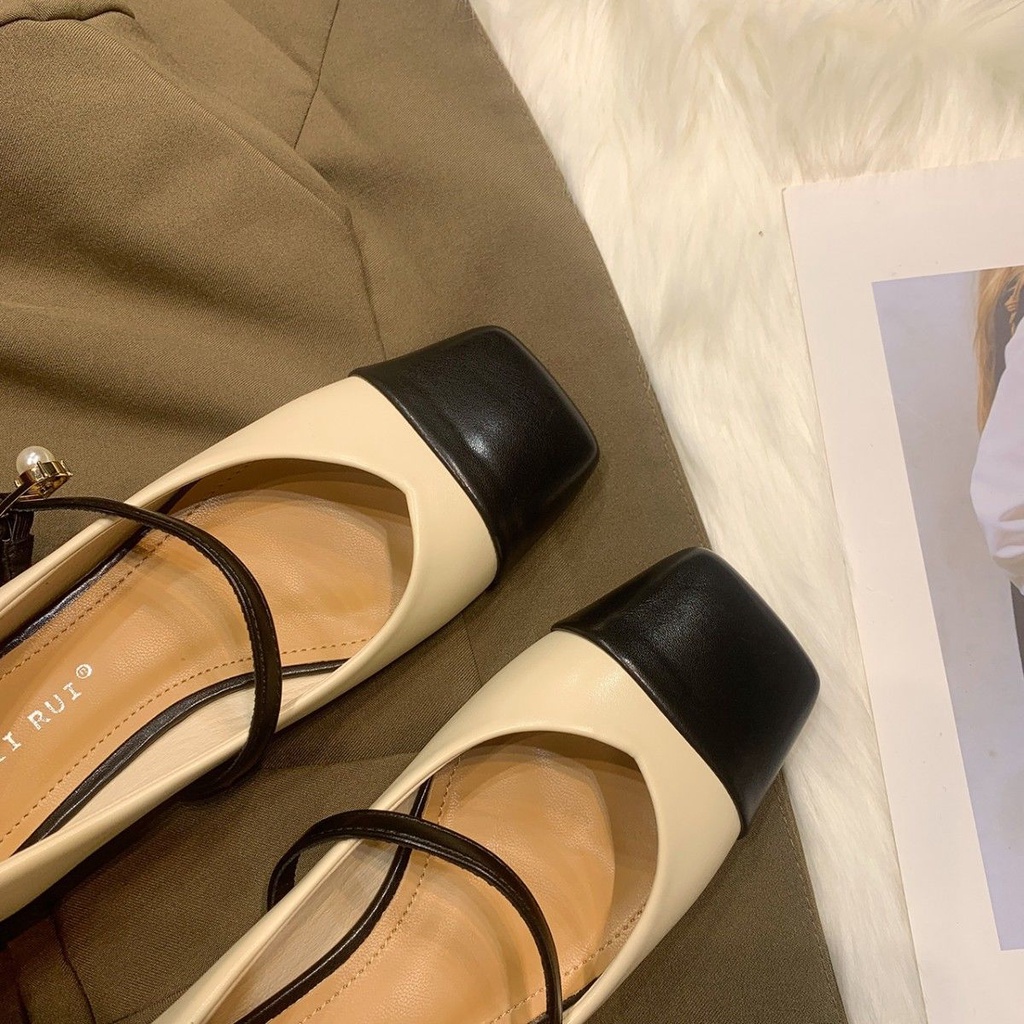 Giày Búp Bê Mũi Vuông Đế Mềm Thiết Kế Đơn Giản Phong Cách Retro Thời Trang Cho Nữ