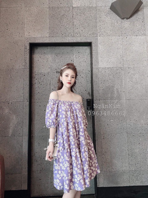 Váy đi biển hoa cúc trễ vai 3 tầng siêu xinh | BigBuy360 - bigbuy360.vn
