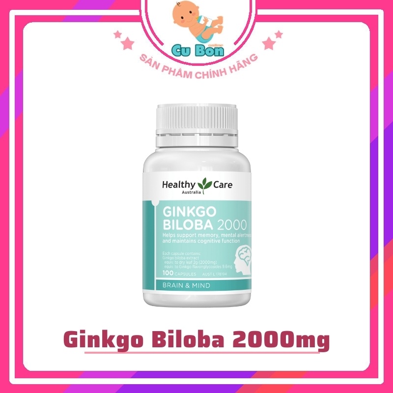 Bổ não ginkgo biloba 2000mg Healthy Care của Úc giúp tuần hoàn máu não trí nhớ cho bé từ 12 tuổi và người lớn người già