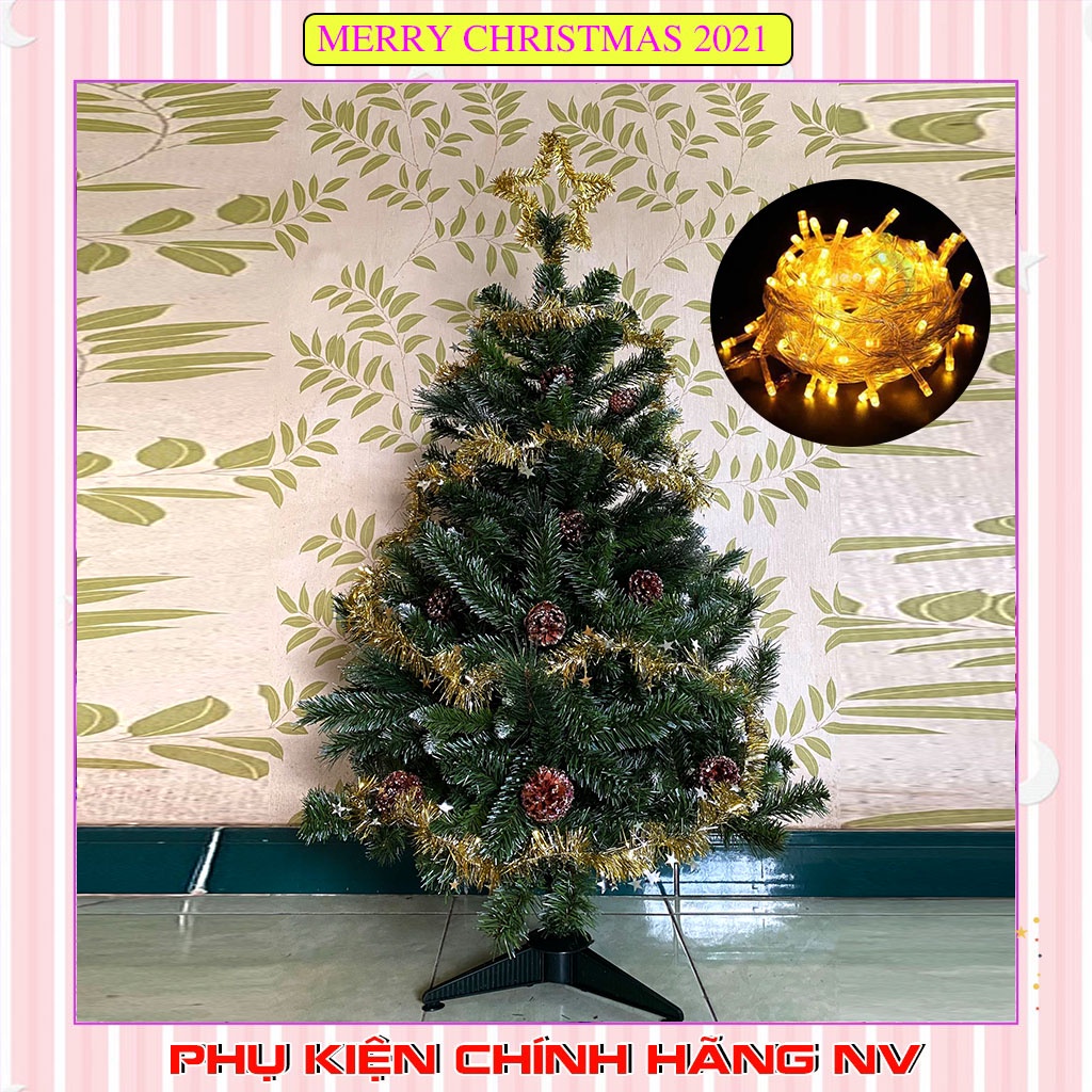 Cây thông noel 3 loại lá gắn trái thông 1m2 mini để bàn trang trí giáng sinh hàng Việt Nam chất lượng cao