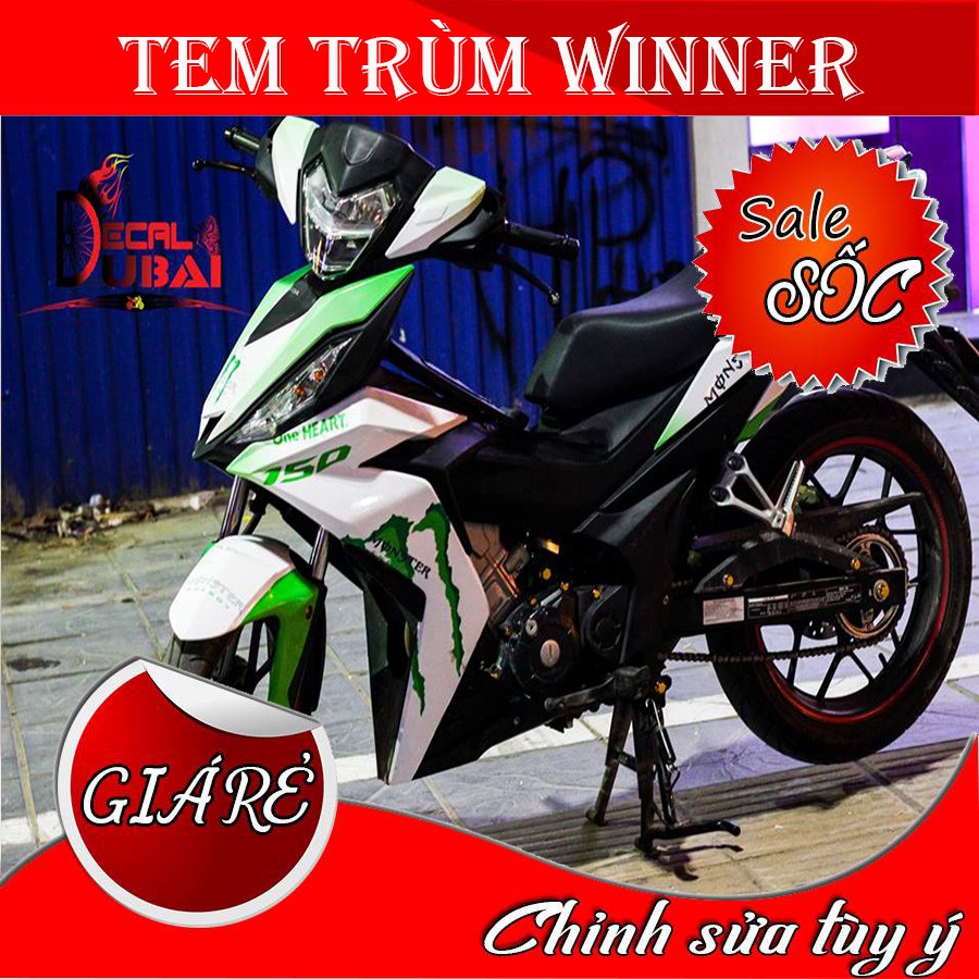 Tem Trùm Xe Winner Xanh Trắng Monster