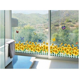 Decal dán tường hàng rào hoa hướng dương (dài 1m3)