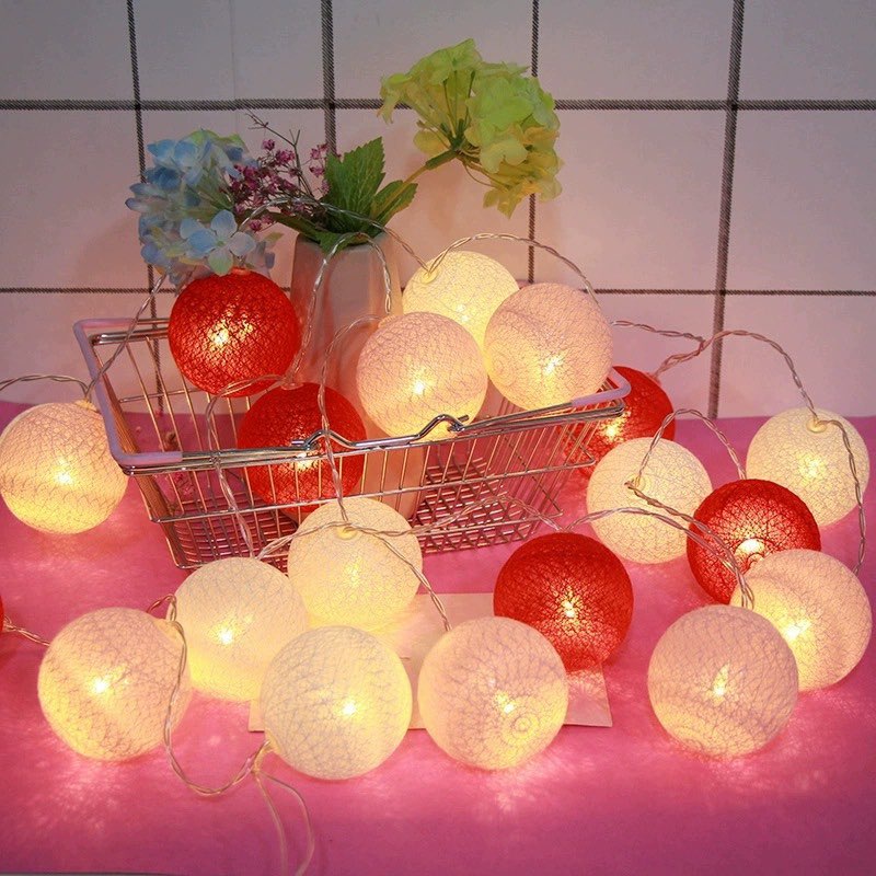 Dây Đèn Led Trang Trí Tông Đỏ Hồng- Đèn Cầu Mây Chọn Mẫu Cắm Điện/ Chạy Pin MILKDECOR