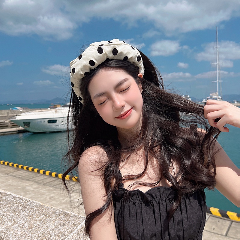 Nón Rộng Vành Hở Đầu Họa Tiết Chấm Bi Có Vành Che Nắng Thời Trang Mùa Hè Cho Nữ