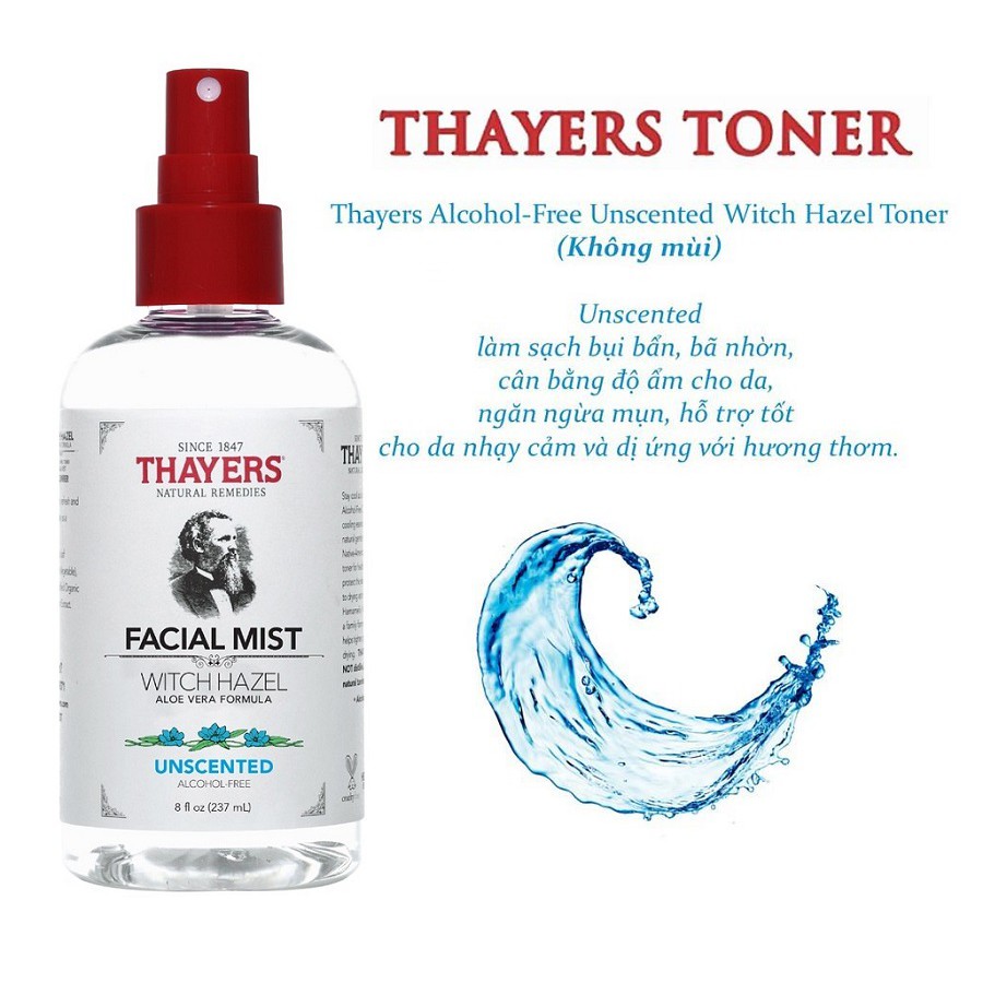 Nước Hoa Hồng Se Khít Lỗ Chân Lông Dạng Xịt Thayers Witch Hazel Unscented 237ml + Tặng bông tẩy trang Ipek 80 miếng