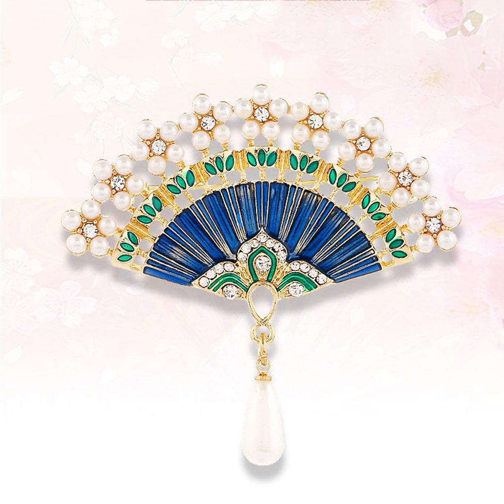 Trâm Cài Áo Hình Quạt Tráng Men Phong Cách Trung Hoa