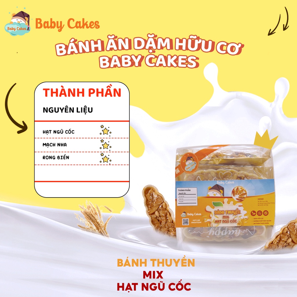 Bánh Ăn Dặm Cho Bé, Bánh Thuyền Handmade Mix Vị Snack, Rong Biển, Mè Đen, Ngủ Cốc Chính Hãng