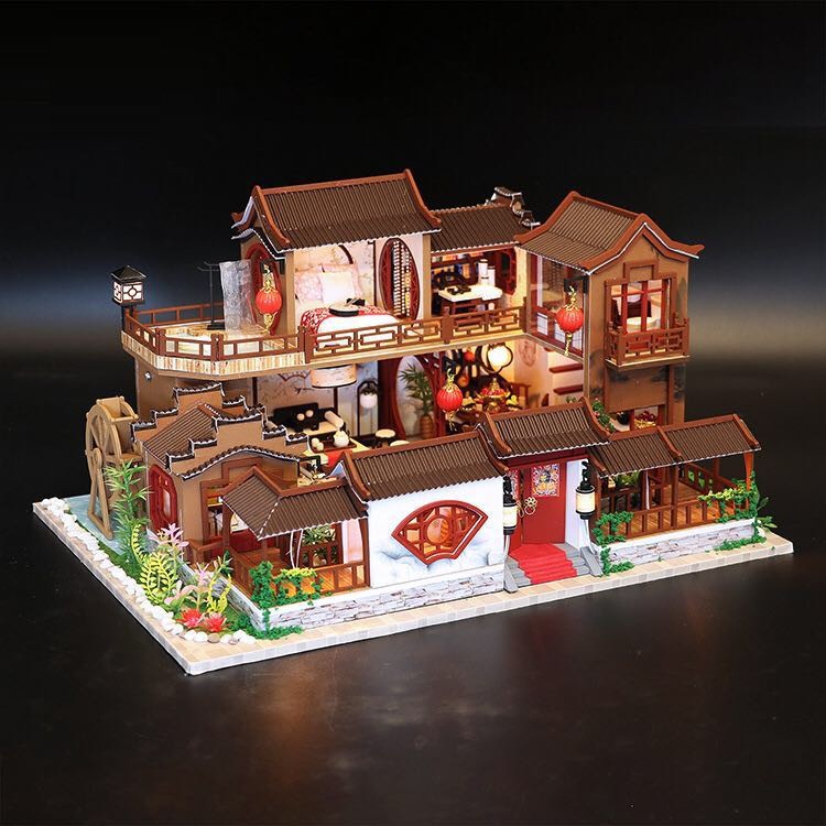 Mô hình nhà DIY Doll House A Splendid Family Kèm Mica Chống bụi, Bộ dụng cụ, Keo dán và Bộ phát nhạc