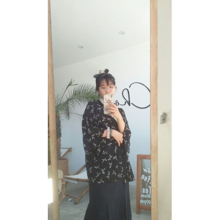 Áo khoác ngòai dáng kimono  voan hoa
