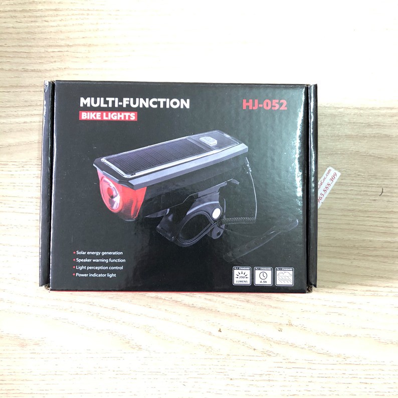 Đèn pin xe đạp năng lượng mặt trời, kết hợp còi điện và sạc dự phòng đa năng – DX25