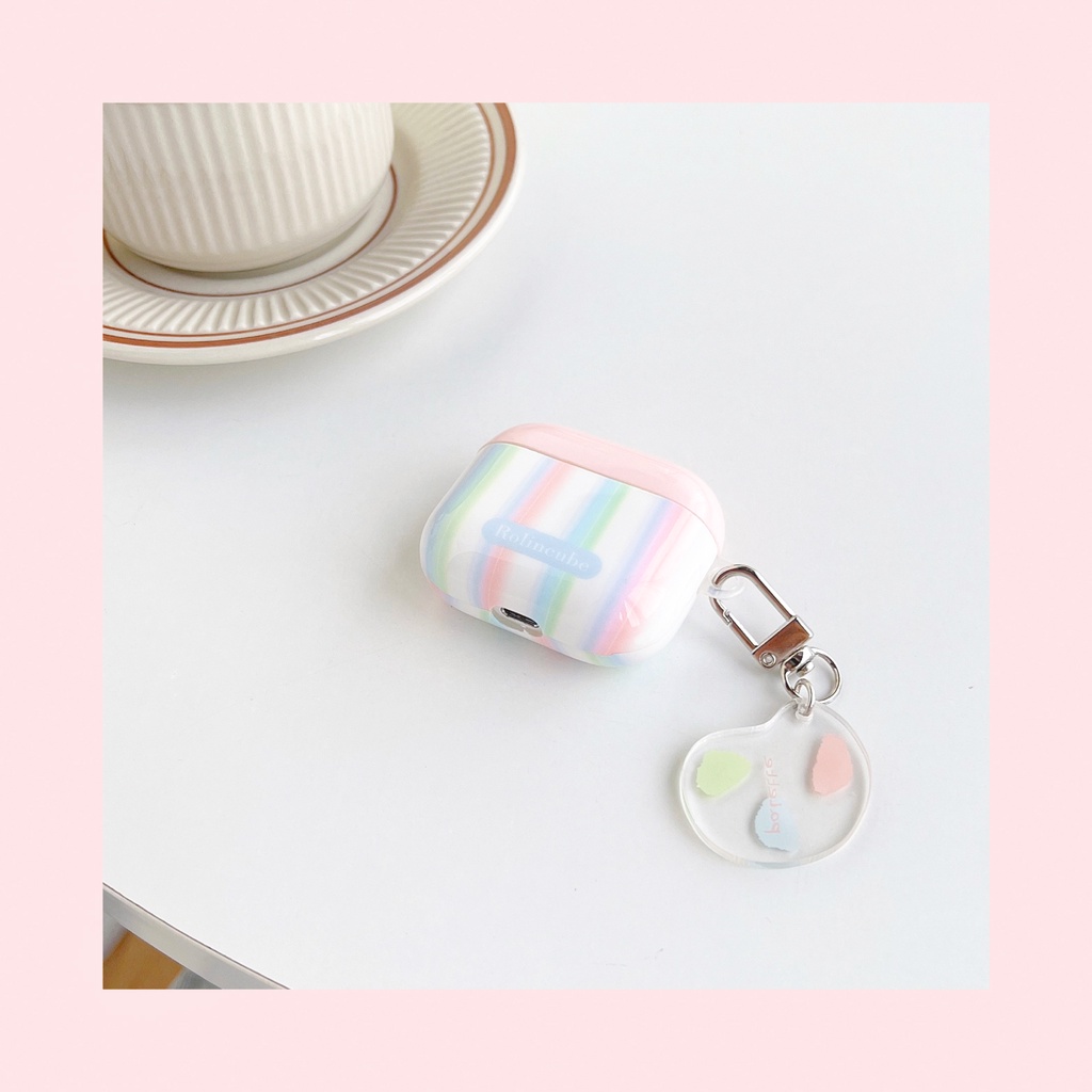 Vỏ Bảo Vệ Hộp Sạc Tai Nghe AirPods 1 2 pro 3 2021 Bằng Silicon Tpu Chống Sốc Họa Tiết Kẻ Sọc Màu Cầu Vồng Dễ Thương