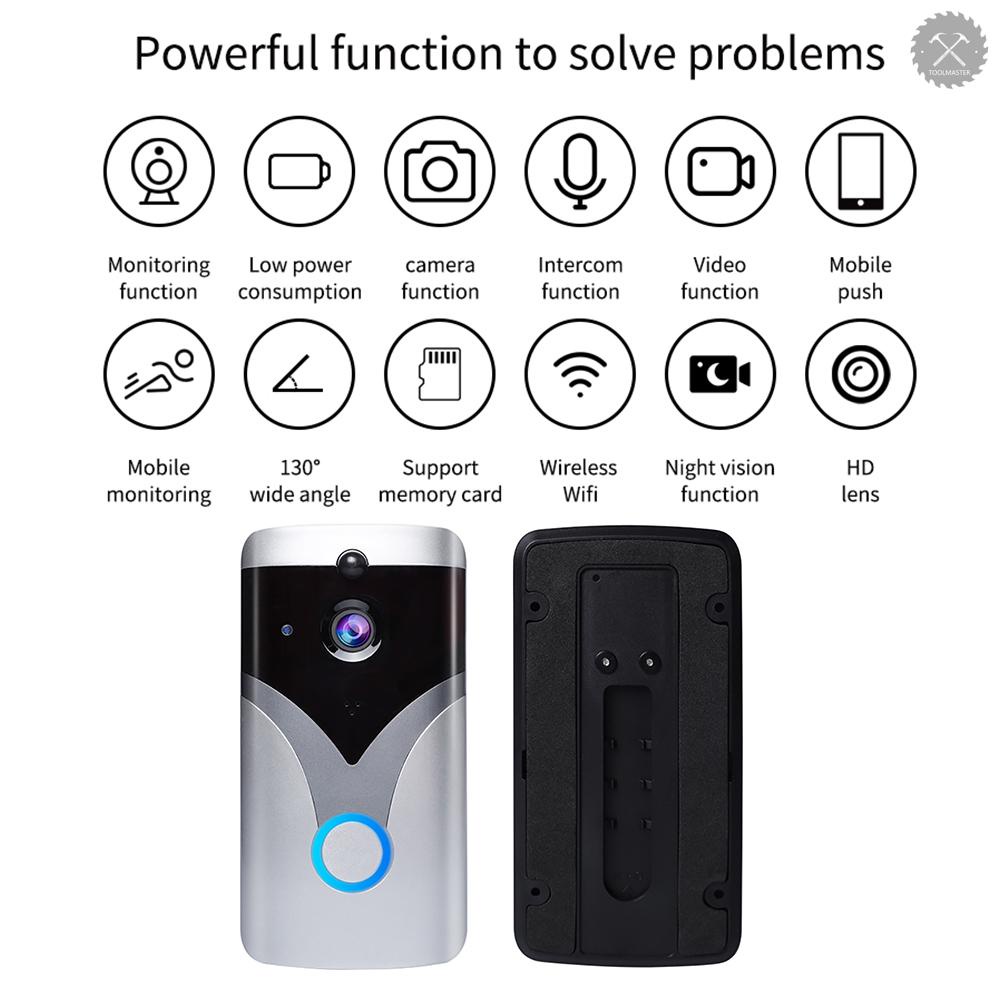 TLMS Smart WiFi Video Doorbell Camera 720P Wireless Doorbell Camera with PIR Motion Detection Night Vision 2-Way Audio Cordless Install Smart APP Compatible with iOS/Android
