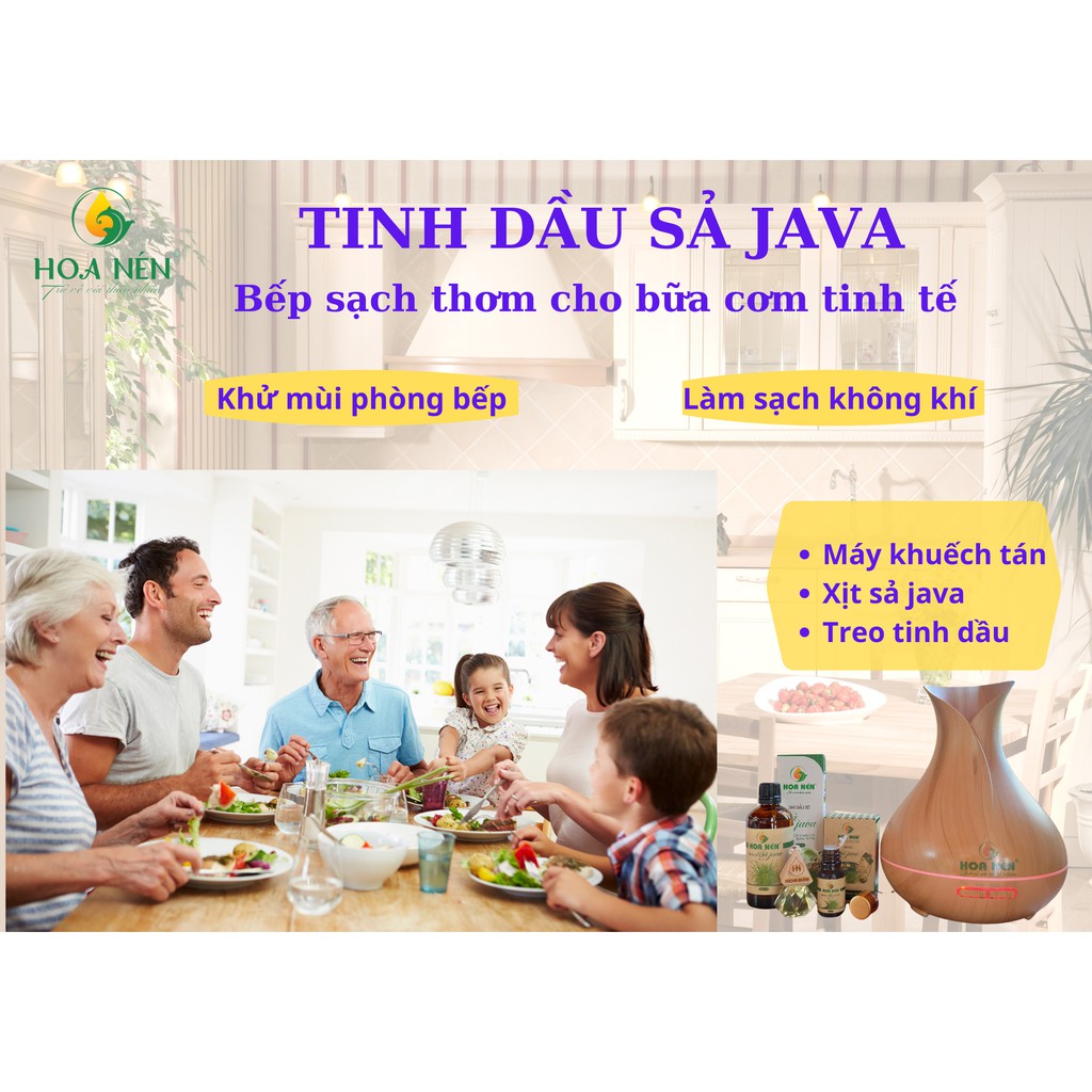 Tinh dầu Sả Java nguyên chất dùng thử 3ml - Hoa Nén - Khử mùi, đuổi muỗi