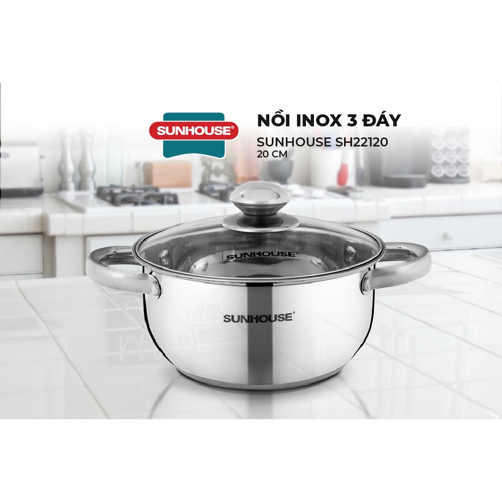 [Mã LIFEHL25 giảm 10% đơn350K] Nồi Inox 3 Đáy SUNHOUSE Đáy Từ 20cm SH22120