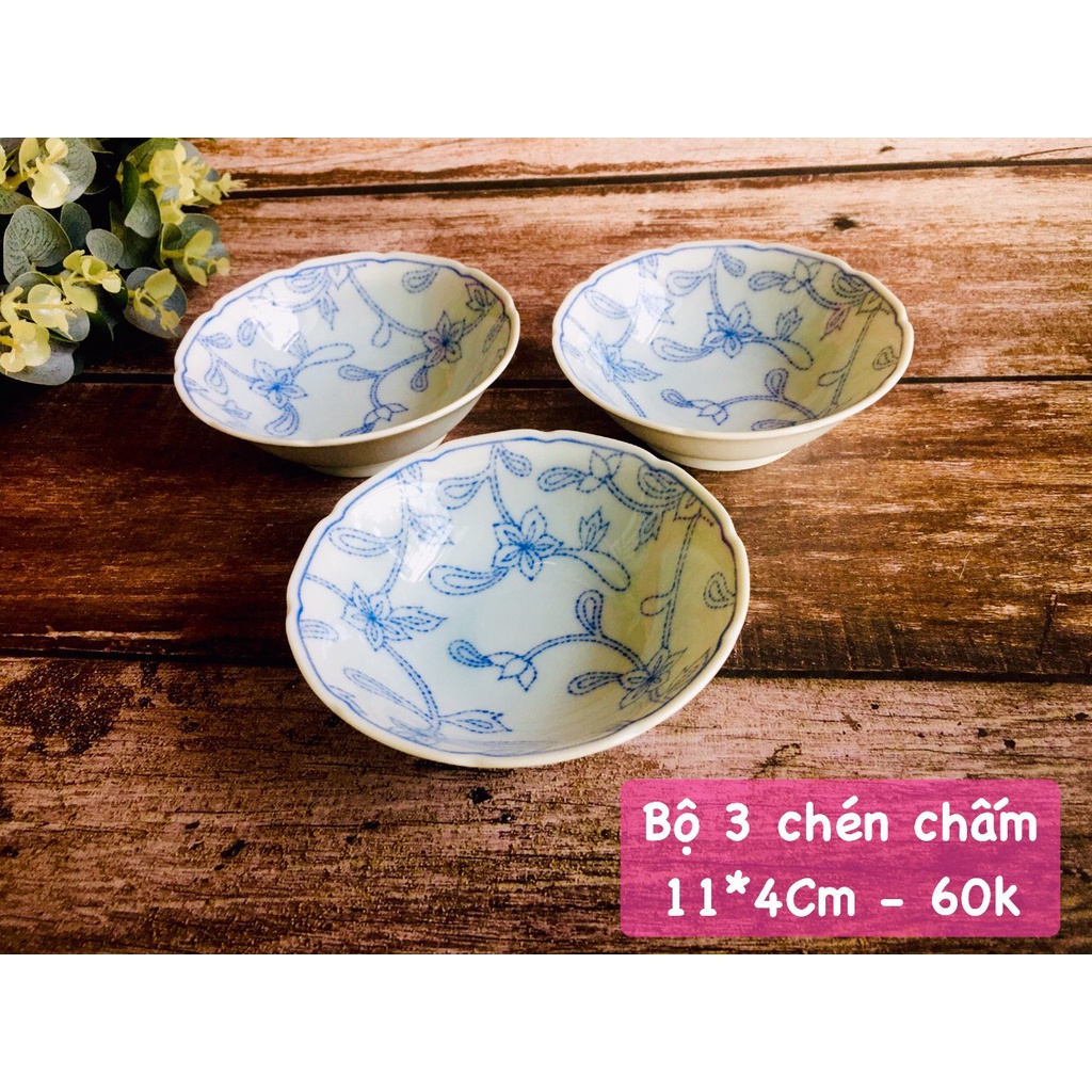 GỐM NHẬT - CHÉN NHỎ, ĐĨA MEN LAM/ CHÉN CHẤM HOA