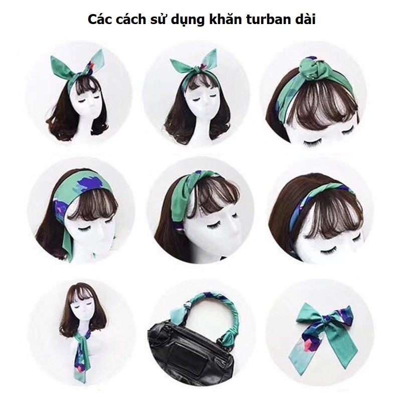 [Nowship2h] Khăn Turban Quấn Tóc và Túi Xách Họa Tiết Vintage Chất Liệu Chiffon - 5x90cm - Mã TD001