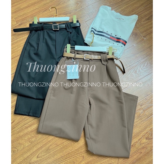 [Ảnh thật/Video] Quần baggy chất trượt thái mịn Quần âu vải baggy nữ form vừa mặc mát tặng kèm đai siêu hách dáng