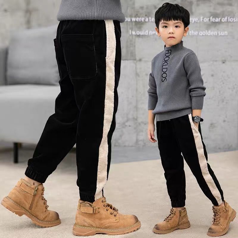 New Boys Fabric Pants ， Children Thick Velvet Pants ， Korean Sport Pants