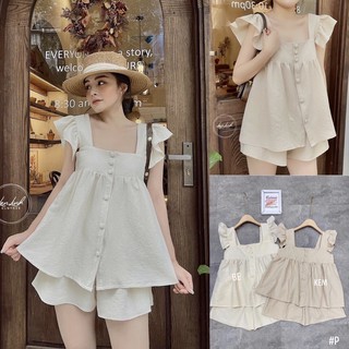 SET Áo đũi xốp cánh tiên kèm Quần short ngắn⚡️2 màu ảnh thật