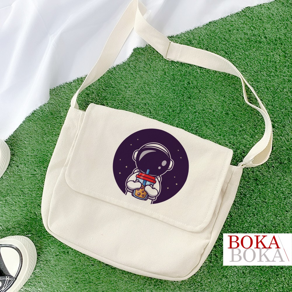 Túi Vải Đeo Chéo Vải Canvas Tote In Hình Phi Hành Gia Astronaut Phong Cách Ulzzang