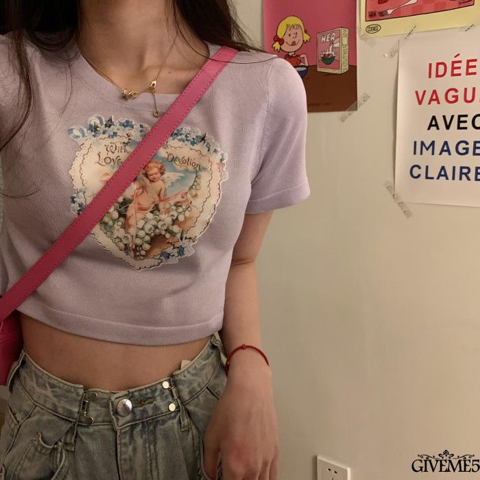 Áo Thun Lửng Tay Ngắn Cổ Tròn In Hình Thiên Thần Thời Trang Cho Nữ